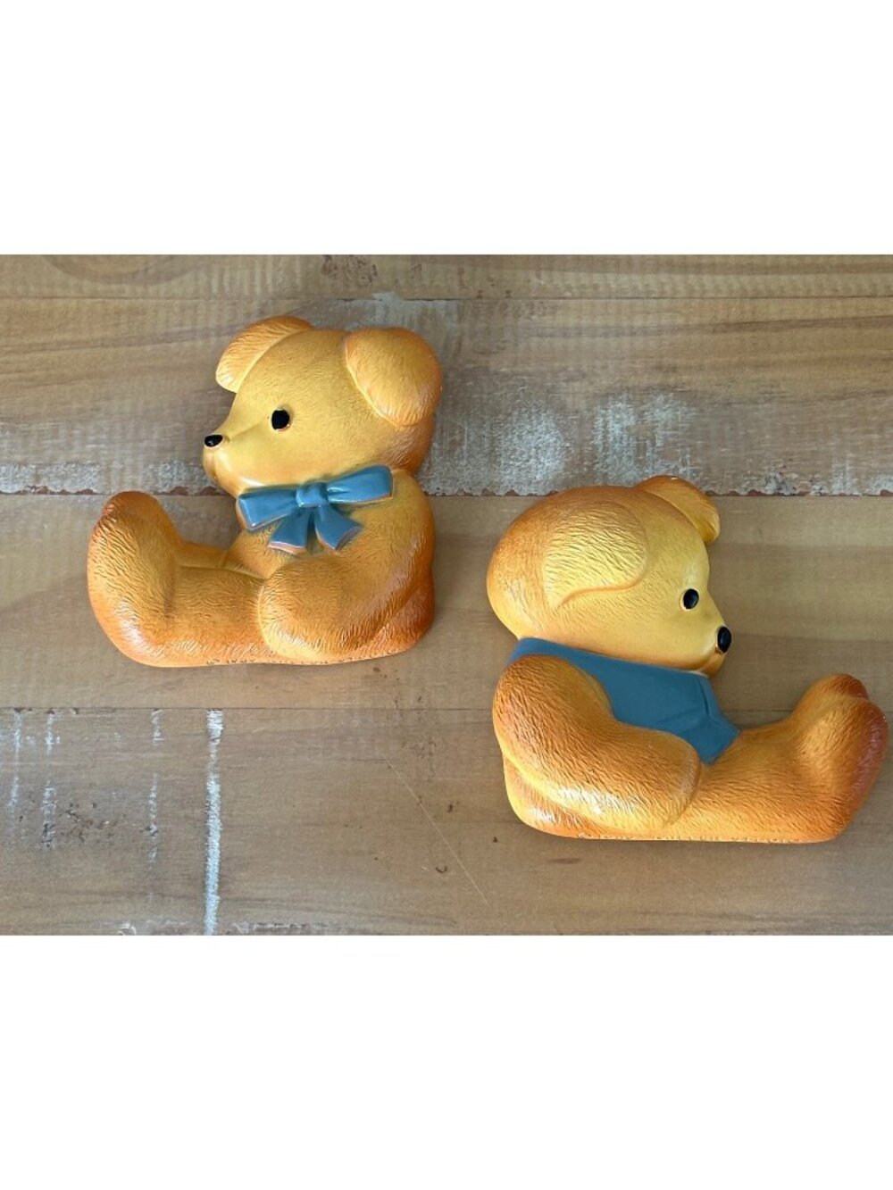 2 VTG Chalkware Miller Studio 1989 Teddy Bears in Blue Nursery Baby Decor Kitsch